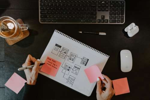 A person draws wireframes by hand