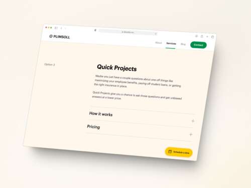 A screenshot of the Services page on the Plimsoll website. This screenshot is a big screen variant.